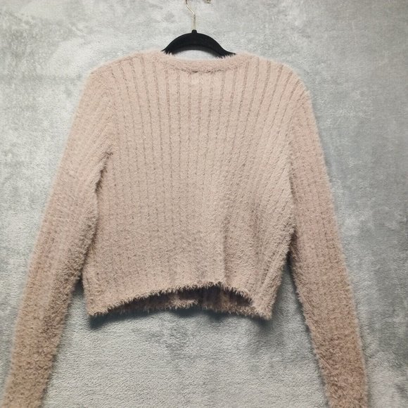 🍑PINK ROSE Women Sweater Fuzzy Cardigan Pullover Fall Solid Taupe Casual XS(0-2 - Picture 13 of 16
